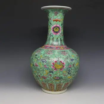 

#3 antique QingDynasty porcelain vase,pastels green flowers bottle,hand painted crafts /collection &Adornment,Free shipping
