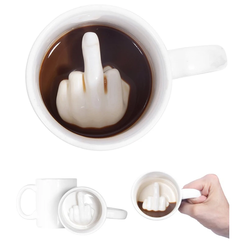 

Funny Style White Middle Finger mug,Ceramic Mugs 300ml Capacity Water CupCreative Design Mixing Coffee Milk Cup Drinkware