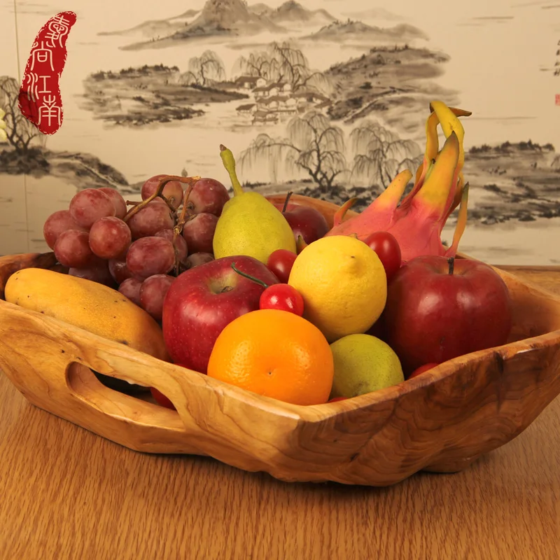 wood tray wood basket Carving wood fashion vintage fruit plate wooden