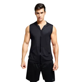 

Men Casual Sleeveless Quick-drying Breathable Bottoming Hooded Vest Sports Tops New