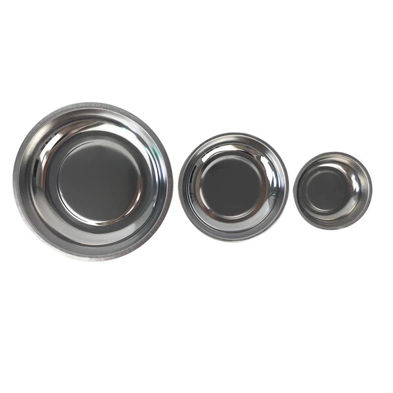 

3/4/6" Round Magnetic Parts Tray Bowl Dish Stainless Steel Garage Holder Tool Organizer