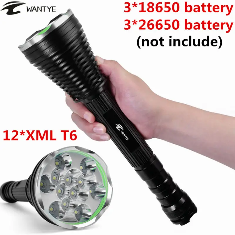 

24000Lumen 12* XML T6 LED Police Flashlight Torch 5 Modes Outdoor Tactical Flash lights 18650 26650 Camping Hunting lamp