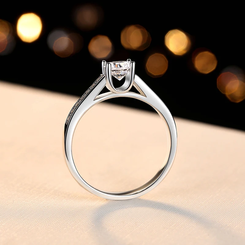 

Engagement Ring Women 5mm Shiny CZ Stone Romantic Ring Gift Genuine 925 Sterling Silver Jewelry Prong Settings Ring for Lover
