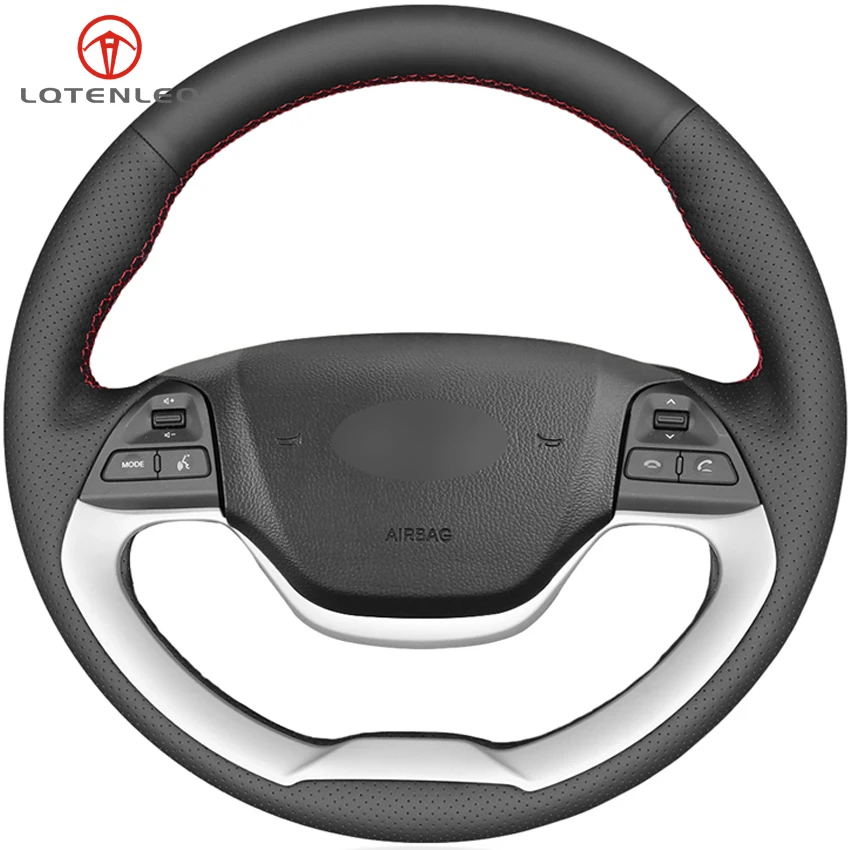 

LQTENLEO Black Artificial Leather DIY Car Steering Wheel Cover For Kia Morning 2011-2016 Picanto 2011-2015 Ray EV 2012-2018