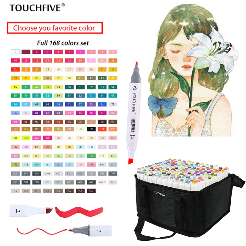 

TOUCHFIVE Single Art Markers Sketch Alcohol Markers Pen 168 Colors you Can yourself Choose Color Number For Manga Drawing Pens