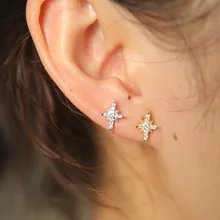 Изящные серьги-гвоздики northstar czc northstar из стерлингового серебра 925 пробы yong подарок для девушки Искрящиеся серебряные серьги cz star