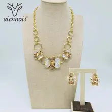 Viennois, новинка, золотой цвет, ожерелье, набор для женщин, Цветок, стразы, серьги-гвоздики, вечерние, ювелирный набор