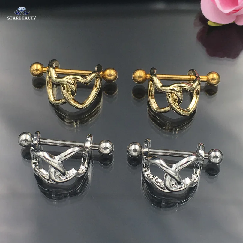 Серьги из нержавеющей стали с двойным сердечком 1 шт.|body piercing jewelry|piercing jewelryear |
