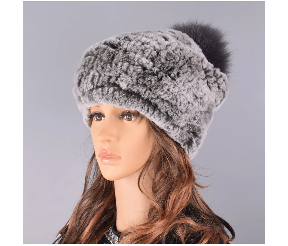 rabbit fur pompom hat women's beanies winter natural fur warm knitted caps for girls female fashionable elastic ladies hats