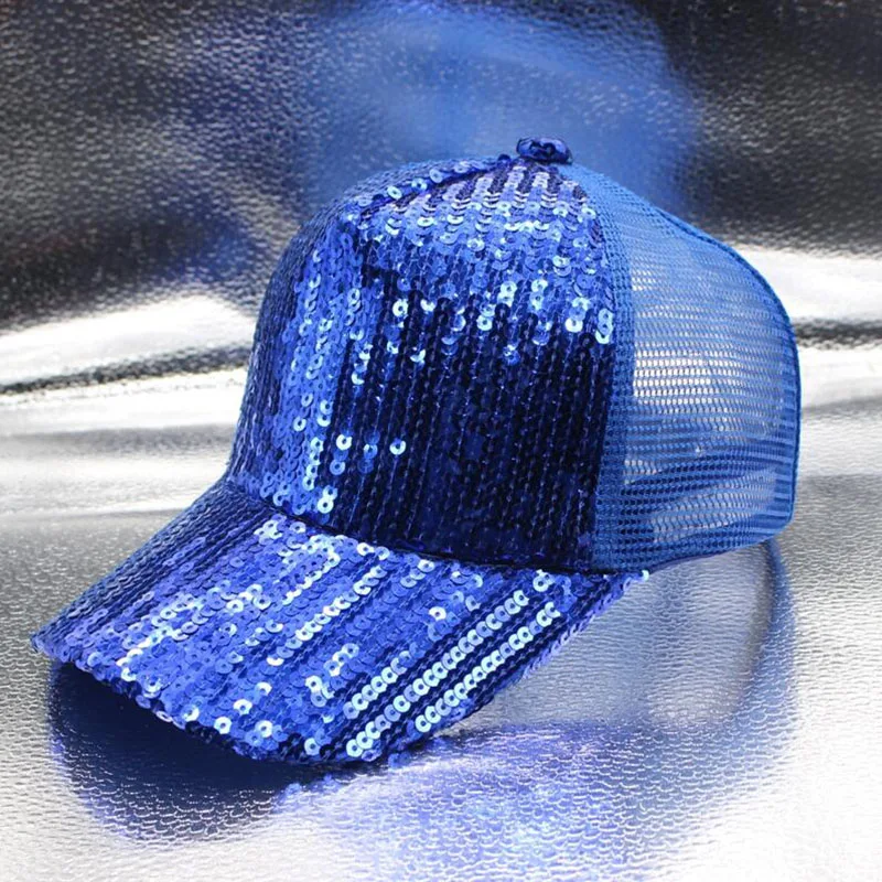 

SUOGRY Women Fashion Adjustable Trendy Breathable Mesh Sequined Shiny Baseball Caps Summer Trucker Hat Snapback Hip Hop Caps