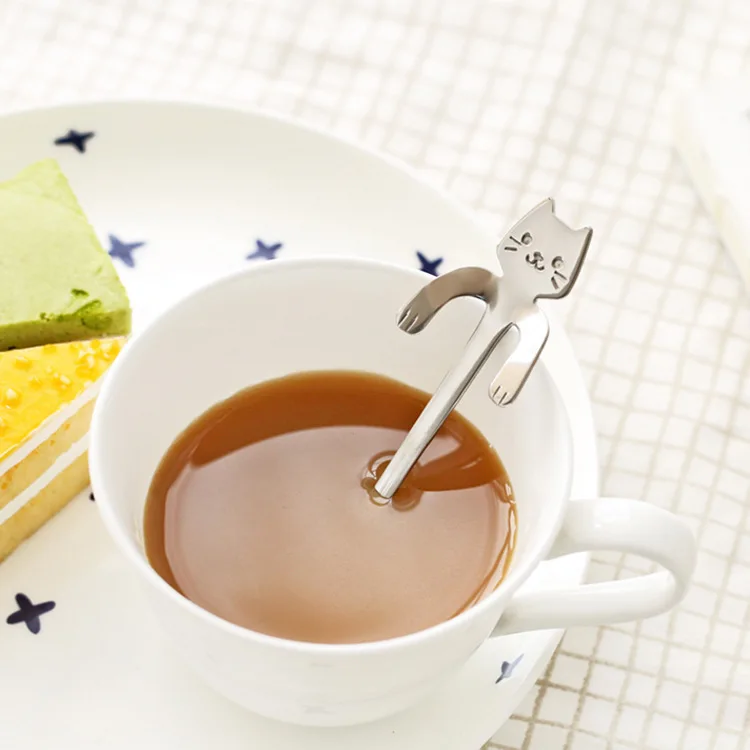 

1 Piece Cute Cartoon Spoon Long Handle Spoons Flatware Drinking Tools Kitchen Gadget stainless steel coffee scoop