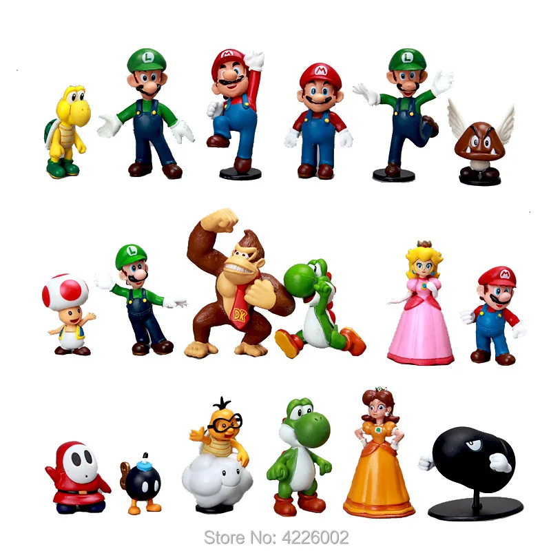 18pcs Super Mario Bros Luigi Yoshi Donkey kong PVC Action Figures Peach Daisy Koopa Toad Miniatures Figurines Dolls Kids Toys 18pcs Super Mario Bros Luigi Yoshi Donkey kong PVC Action Figures Peach Daisy Koopa Toad Miniatures Figurines Dolls Kids Toys
