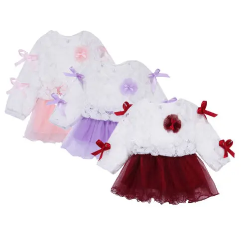 

Cute Kids Baby Girl Long Sleeve Lace Flower Dresses Pageant Wedding Party Princess Tutu Dress