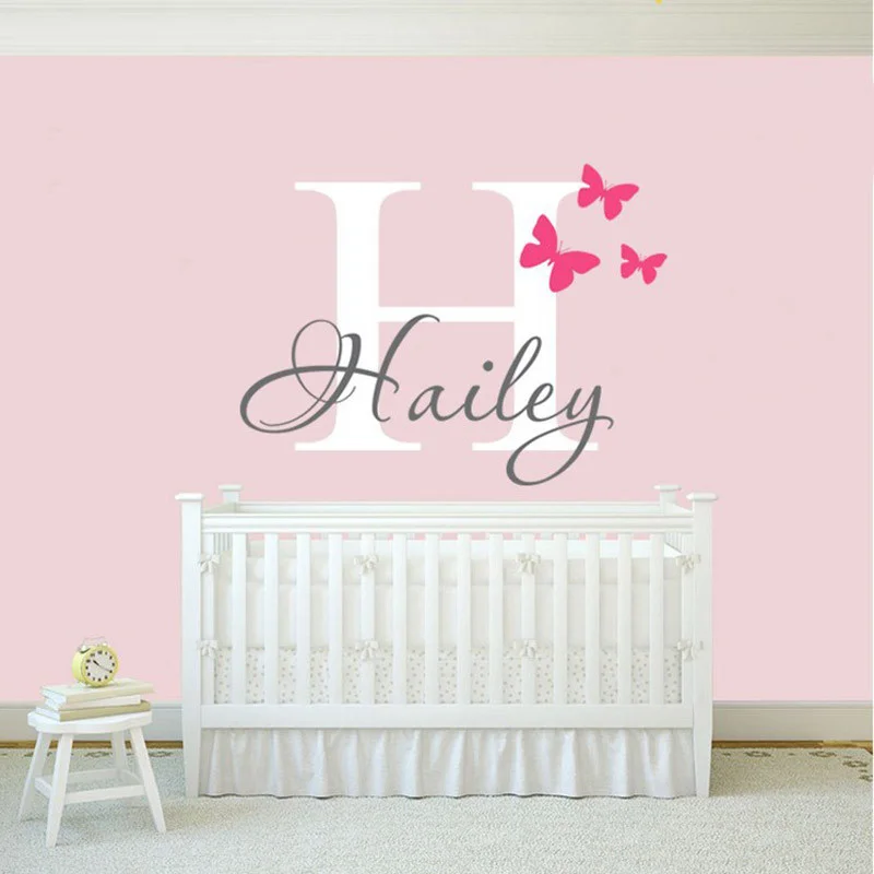 NEW Girls Name Wall Decal Sticker Butterfly Wall Decals Stickers Personalized Name Vinyl Art font b