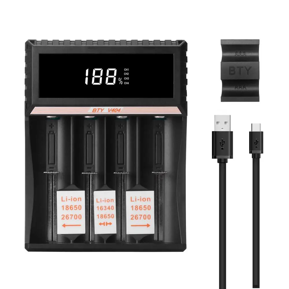 BTY-V404 4 лота смарт-зарядное устройство для Li-ion/IMR/INR/ICR/LiFePO4 10340 26500 26650 CR143 4,2 литиевая батарея зарядное устройство 18650