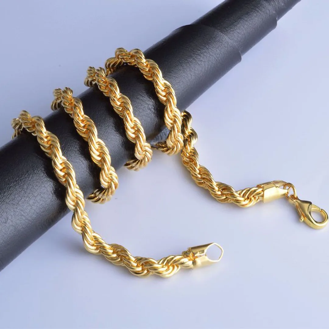 Unisex DIY Necklaces Chains Trendy Yellow Gold Filled Twist Chain Necklace For Women Men Fashion Jewelry 16-30'' Shellhard