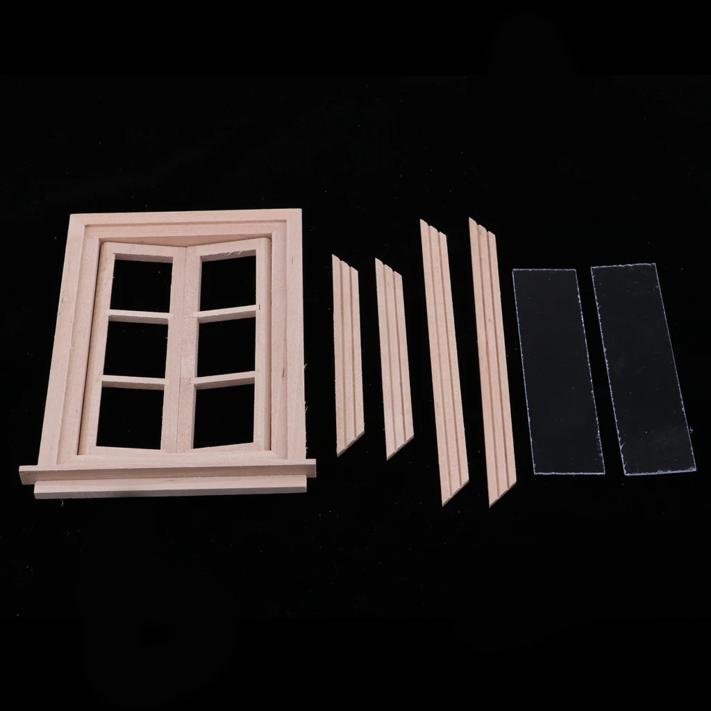 Unpainted Mini Wood 6 Pane Window &amp Frame Glass Sheet for 1/12 Dollhouse Furniture Any Room Items Accessory | Игрушки и хобби