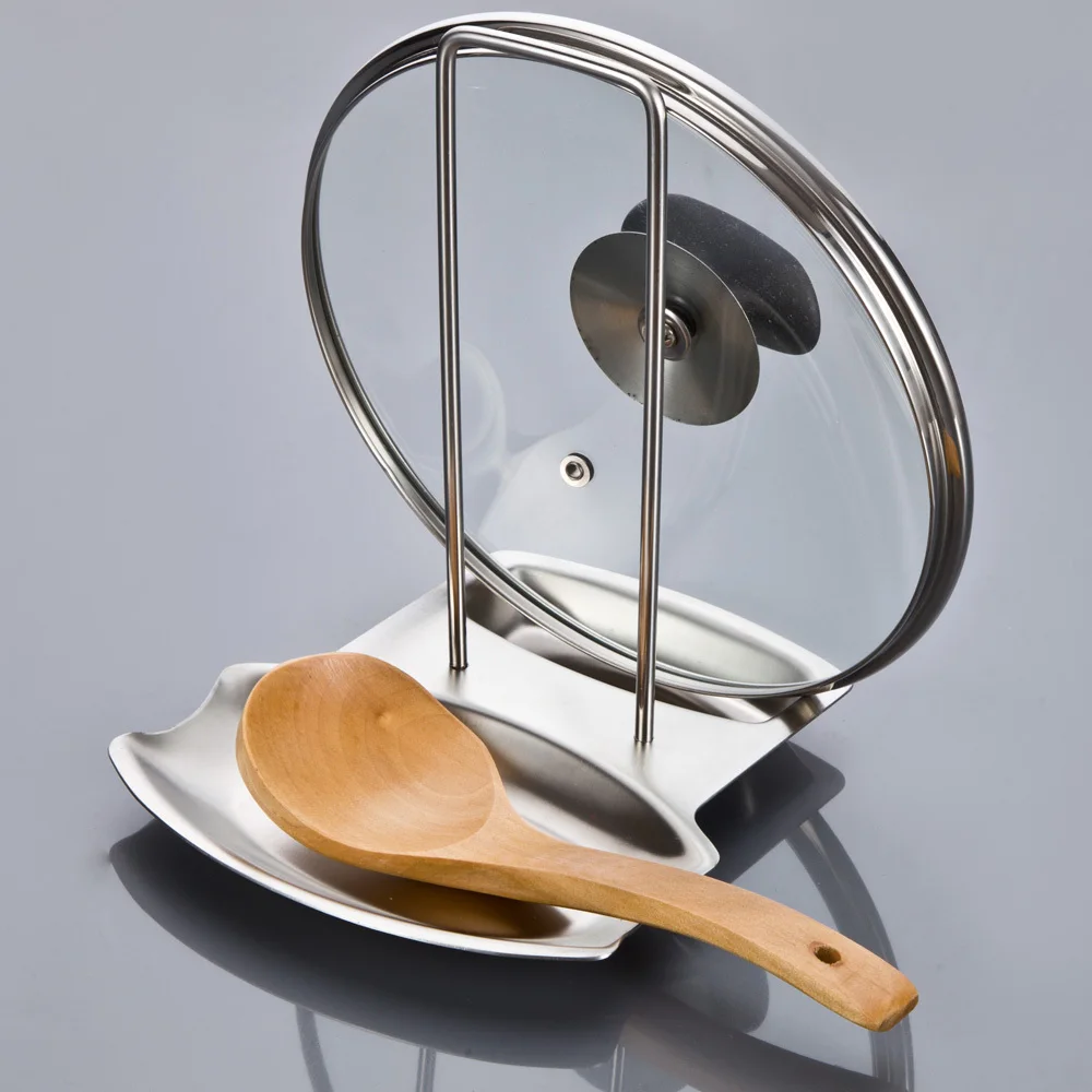 

Stainless Steel Pan Pot Rack Cover Lid Rack Stand Spoon Holder Unique Design Holder Kitchen Tool