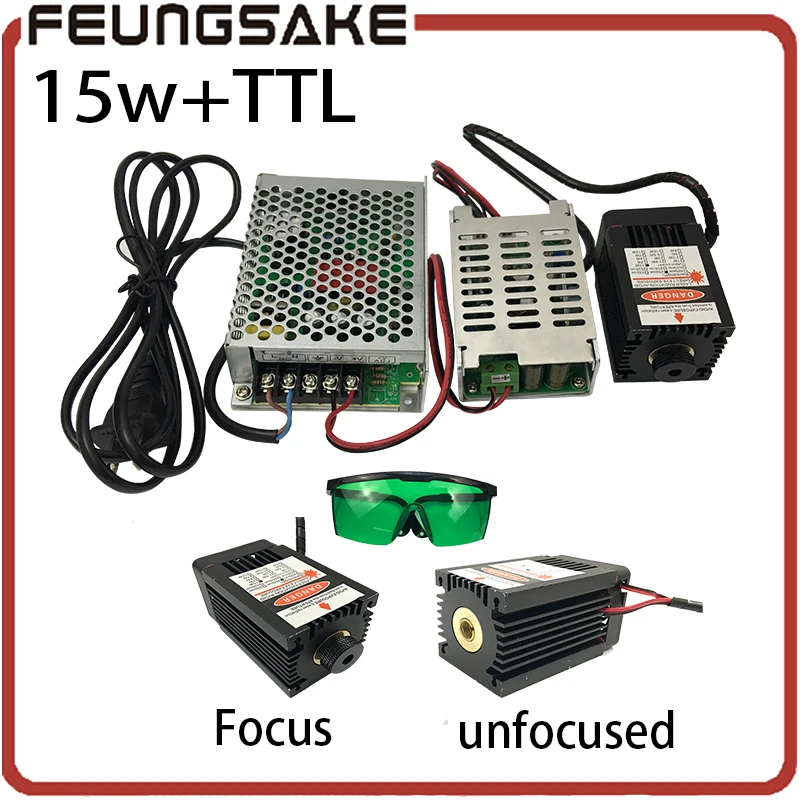 High Power Diode Laser 15W/15000mW Focusable Blue Laser Module 450