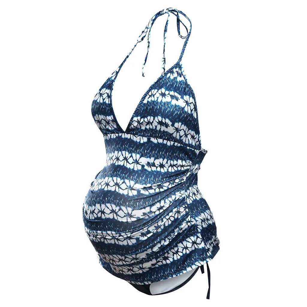 Для беременных танкини Для женщин полосатый принт бикини купальник пляжная одежда костюм для беременных Холтер Костюм для беременных de bain femme enceinte