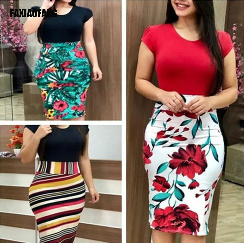 

Tight-fitting hip dress sexy sweet print high-quality micro-elastic woman's fashion clothing 2019 summer y003