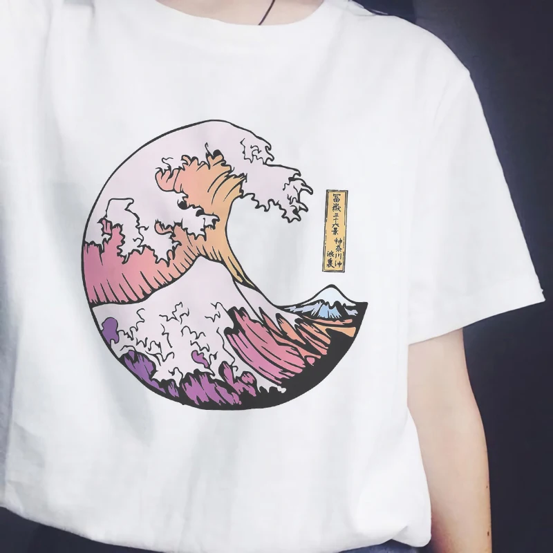 

Aesthetic Views Print T-shirt for Women Short Sleeve 100%cotton Starry Sky Waves Vintage Tumblr Korean Clothing Tee Shirt Femme
