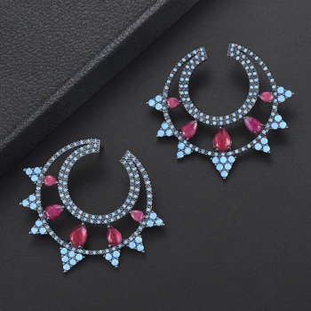 

42*38 mm Unique Women Earrings Irregular Shape Stud Earrings AAA Cubic Zirconia Inlaid Jewelry boucle d'oreille femme 2018