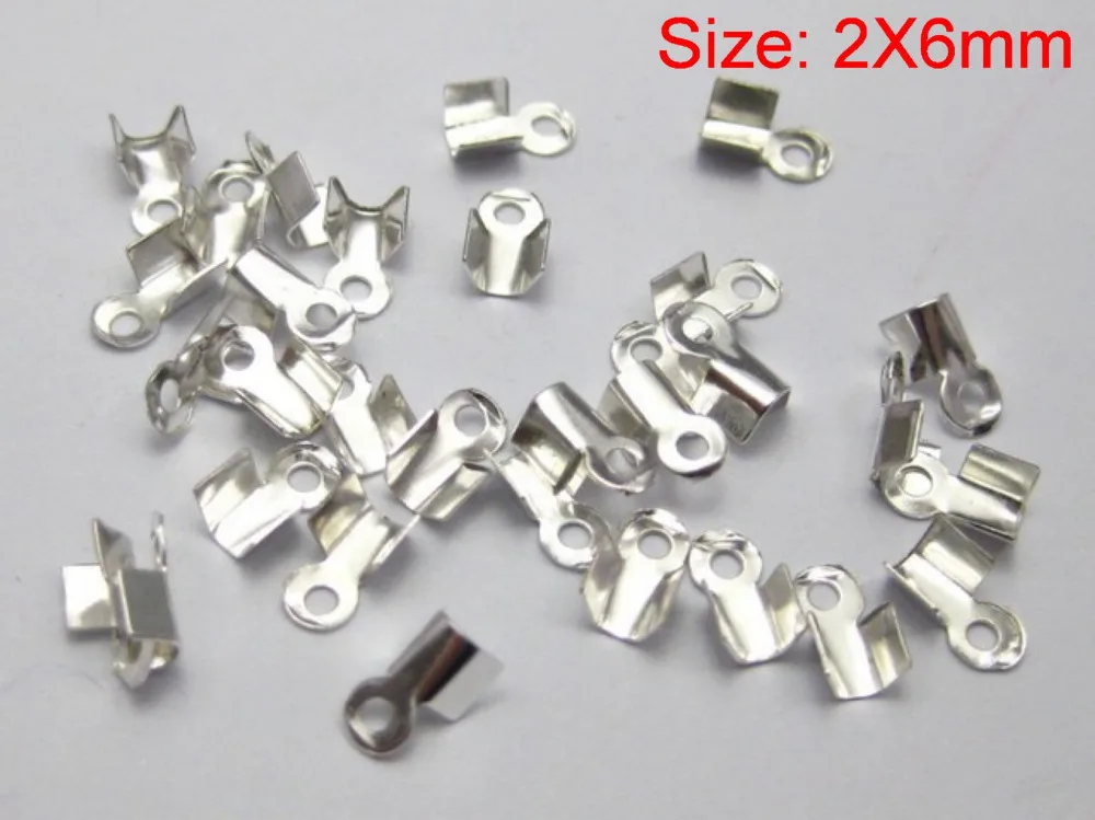 1000 Silver Plated Necklace/Cord Crimp End Caps With Loop 2X6mm | Украшения и аксессуары