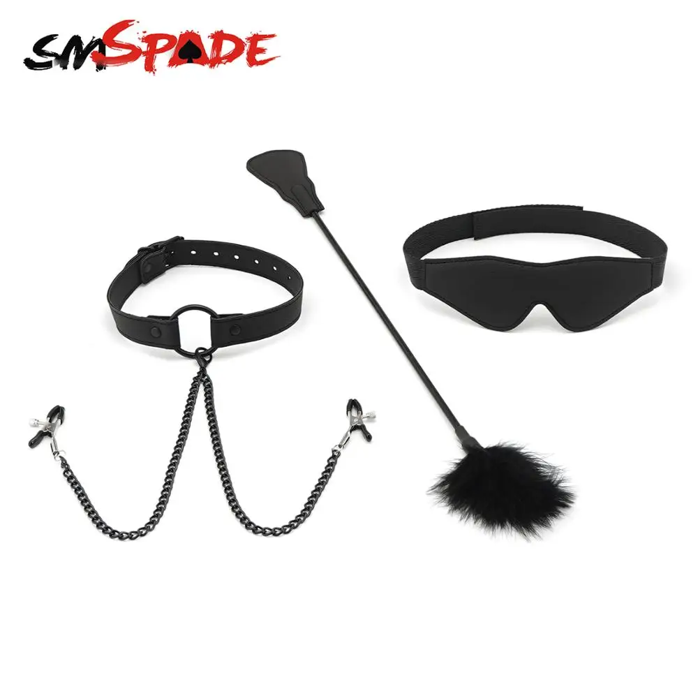 SMSPADE черное кольцо с открытым ртом повязка из кожи на глаза и перышки для ролевых