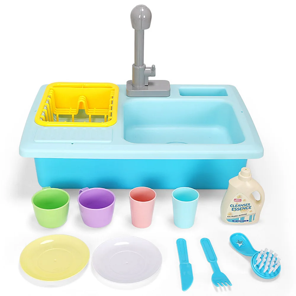 Plastic Simulation Electric Dishwasher Sink Pretend Play Kitchen Toy Set Children Kids Puzzle Early Education Toys Birthday Gift