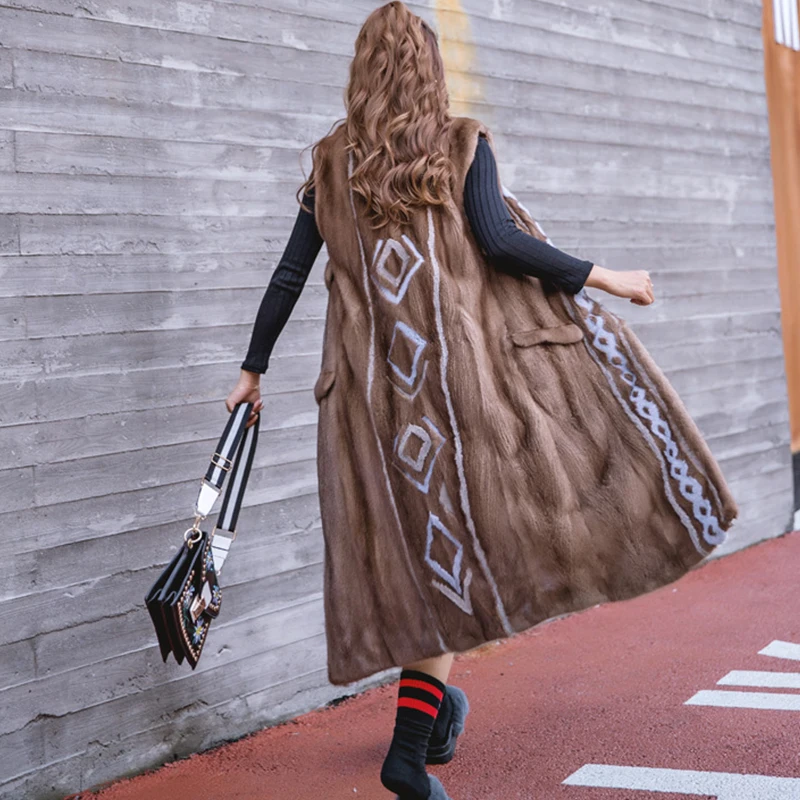 LVCHI зима Imoport норки Мех животных пальто для будущих мам Женская Повседневная без рукавов карман цветок пальто длинные Причинно