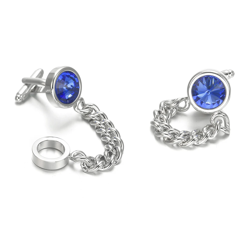 Вагула Синие запонки с кристаллами и цепочкой Роскошная манжета звенья Свадебные gemelos французская рубашка кнопка 806