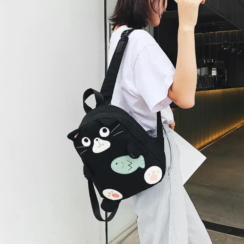 Женский рюкзак с милым котом, черная холщовая школьная сумка для девочек-подростков, 3D печать, рюкзак дорожный рюкзак, Mochila