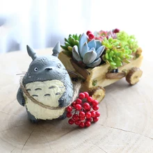 Kawaii Cartoon Cute Adorable Creative Chinchilla Cat Cartoon Farming Cart Design Flower Pot Succulent Planter Desk Decor