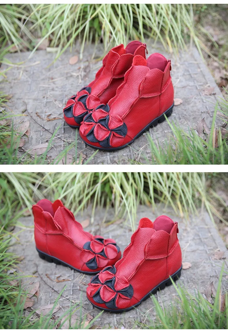 Xiuteng/Коллекция года; сезон осень-лето; женские ботинки из натуральной кожи для мам; винтажные ботильоны ручной работы с цветами; Botines; женская обувь на плоской подошве