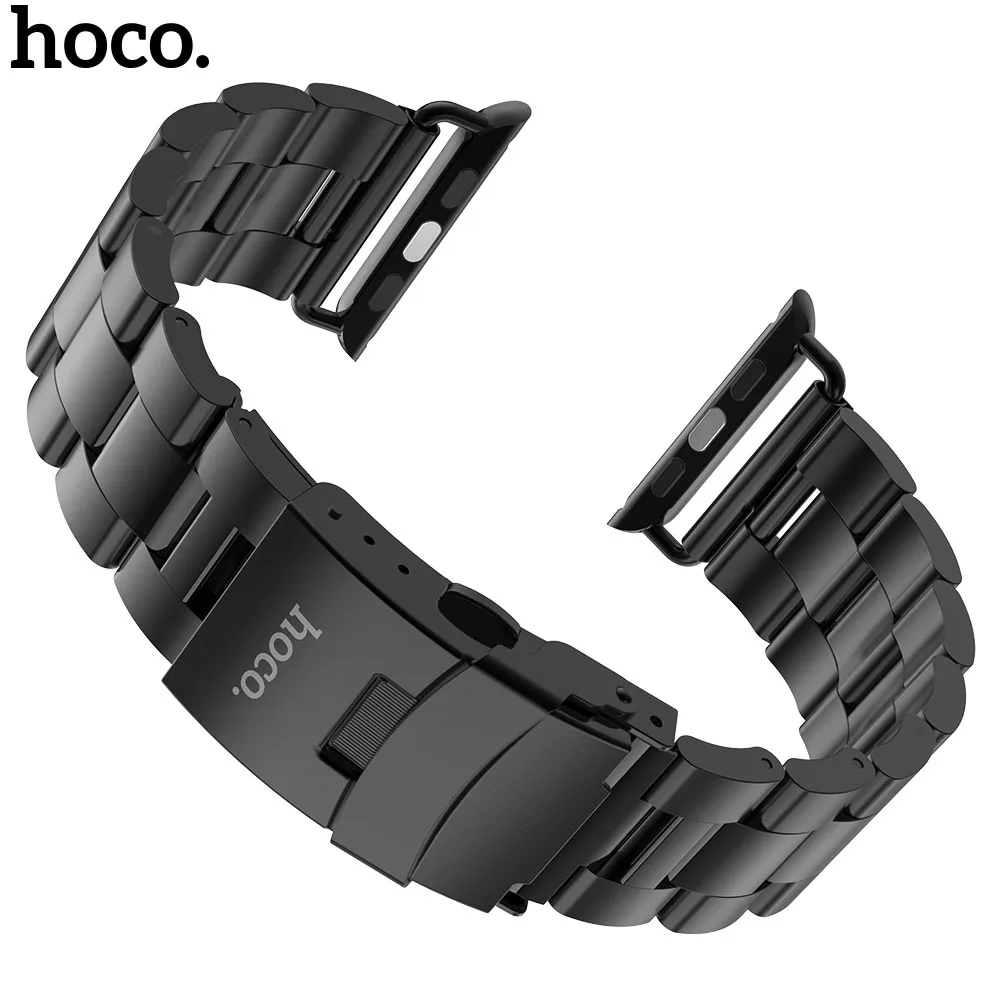 Беспроводное зарядное устройство HOCO Нержавеющая сталь ссылка ремешок для наручных часов Apple Watch серии 1, 2, 3, 4, 5, ремешок Застежка безопасности браслет для наручных часов iWatch, 42/44 мм/38/40 мм - Цвет ремешка: Черный