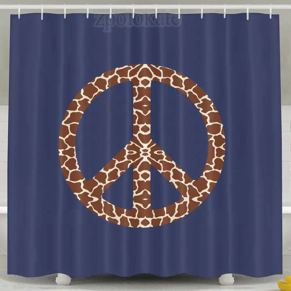 Giraffe Print Peace Sign Shower Curtain Fabric Bathroom Shower