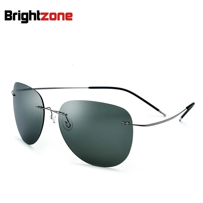 

2018 New Fashion 100% Pure Titanium UV400 Large Polarized Super-thin Lightest Rimless Sunglasses Unisex Gray Rim Dark-green Lens