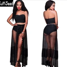 Сексуальное с прорезями просматривающееся кружево Длинные юбки с разрезом леди Ночной клуб партии юбки Одежда