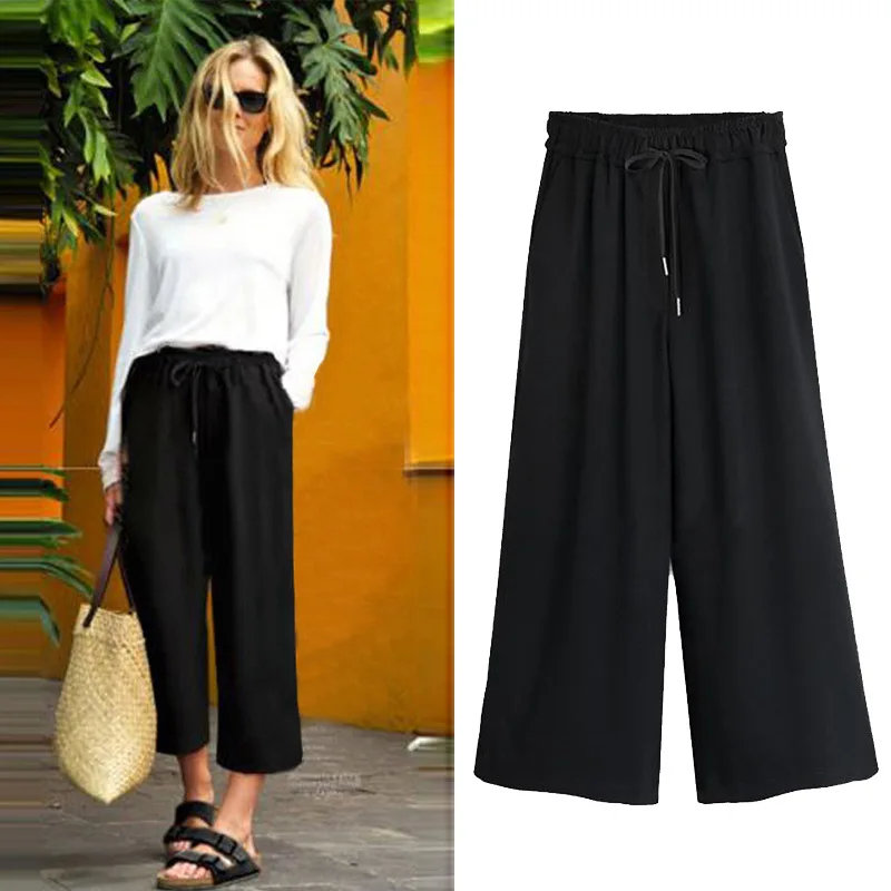 Hot sale spring autumn solid color female ankle length pants women wide