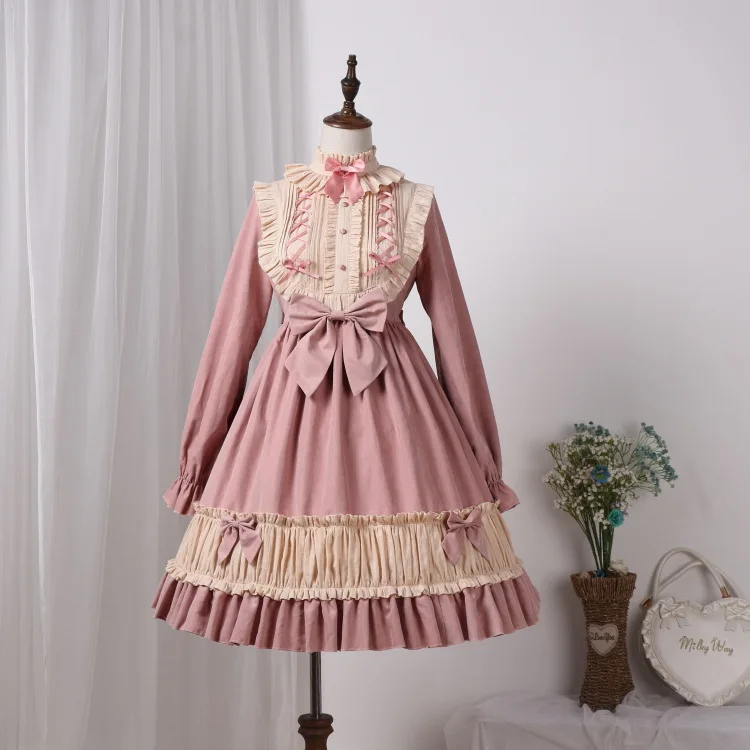 

Plus Size Sweet Lolita Dress Women's Cotton Long Sleeve Princess Maid Vintage Gothic Printed Patterns Red Pink Black Dress