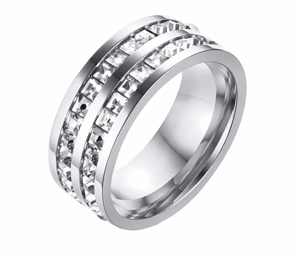 Stainless Steel Double Row lab grown Diamond Ring,8MM for Couple