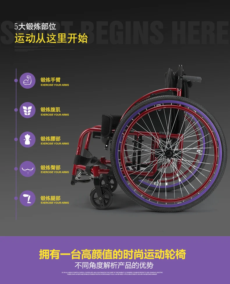 Стиль Складная ручная Спортивная инвалидная коляска для инвалидов