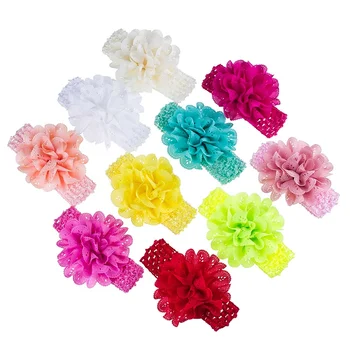 

10pcs/set Cute Chiffon Hollow Out MultiColor Flower Crochet Elastic Nylon Headband For Girl Dress Up HeadBand Hair Accessories