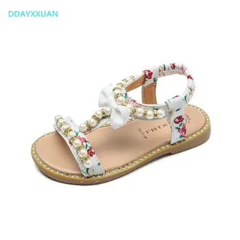 

Girls Flowers Sandals with Pearls New Summer Kids Baby Sandals Children Princess Dress Shoes Flat Beach Toddler Sandals