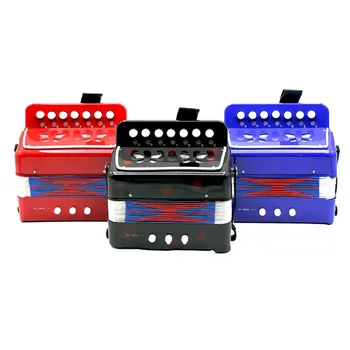 

7 Keys 2 Bass Accordion Instrument Small Accordion Educational Musical Instruments for Children Gift Blue/Black/Red