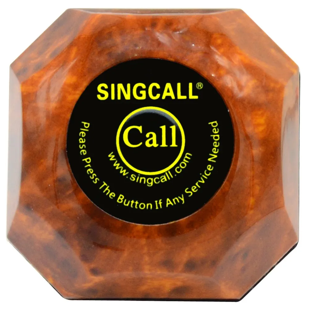 SINGCALL Wireless Cafe Service System, 5pcs Wood Color Table Bells and 1pc Screen Display Receiver for Resturant