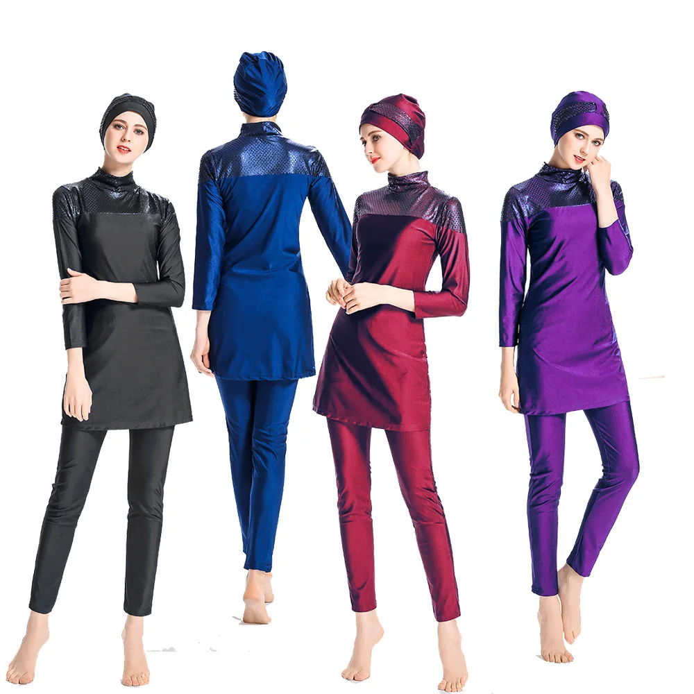 

3PCS/set Girls Women Plus Size Printed Splice Burkinis Muslim Swimwear Islamic Hijab Muslimah Swimsuit Swim Surf Wear Sport