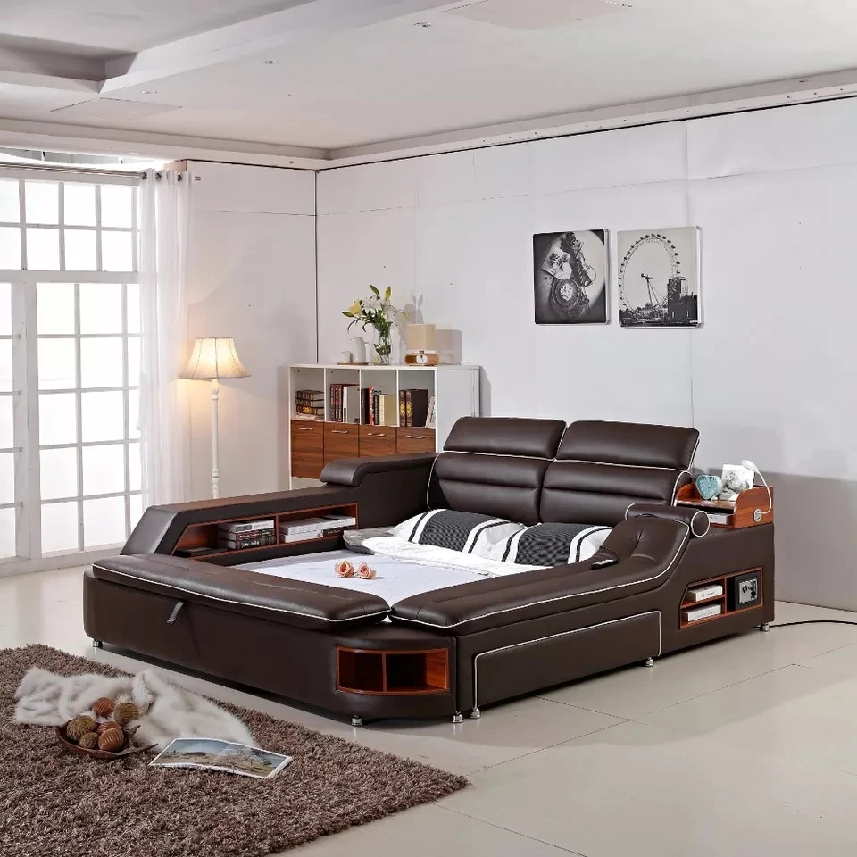 Натуральная кожаный каркас кровати массаж мягкие кровати мебель для спальни camas горит muebles де dormitorio yatak mobilya кварто ставка