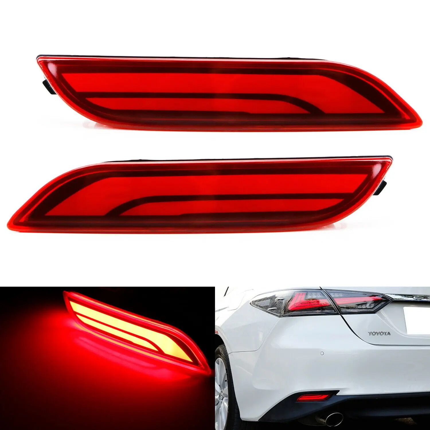 

Fit Toyota Camry 2018 2019 Red LED Bumper Brake Lights with Sequential Turn Signal